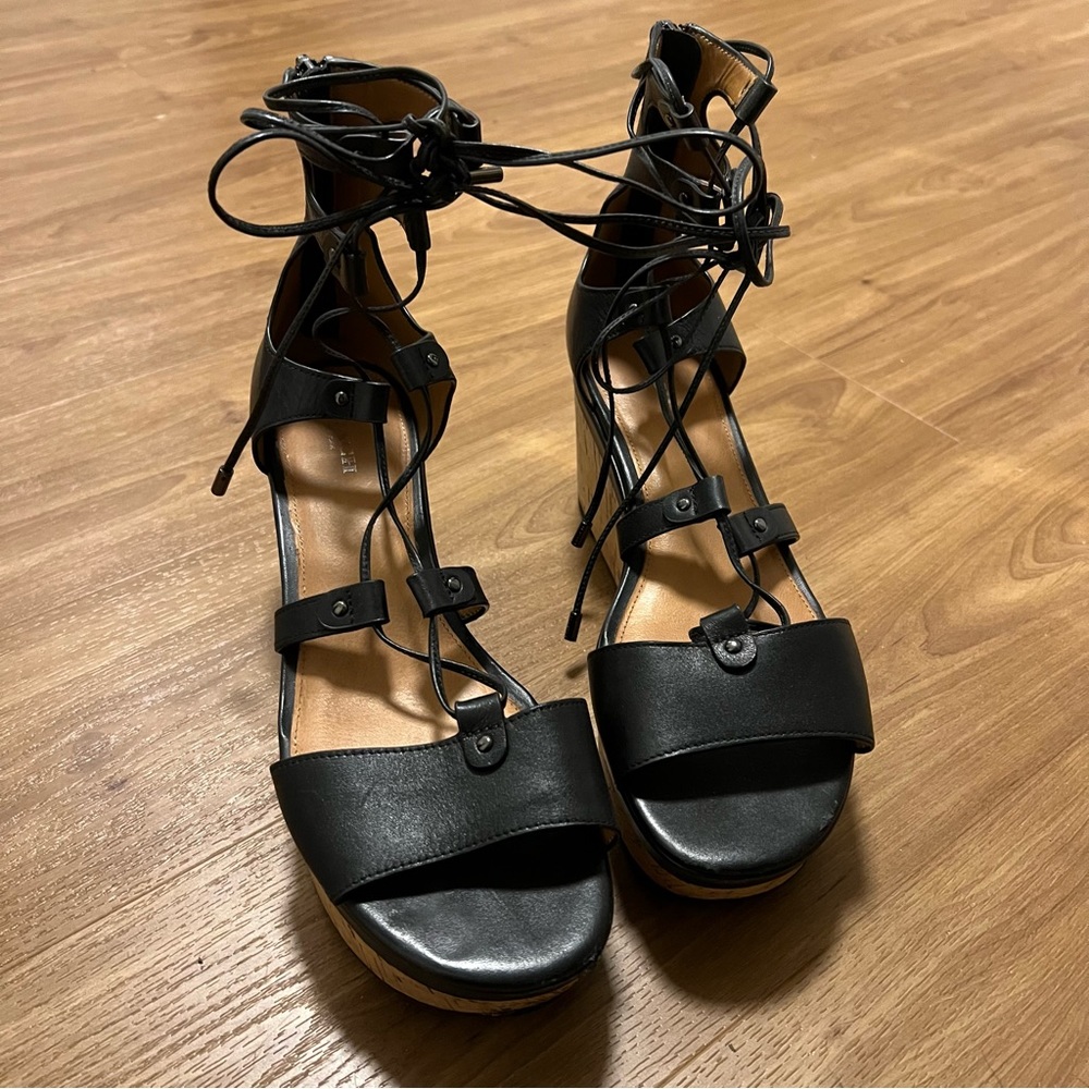 Coach size 9.5 tie up wedges, never worn!